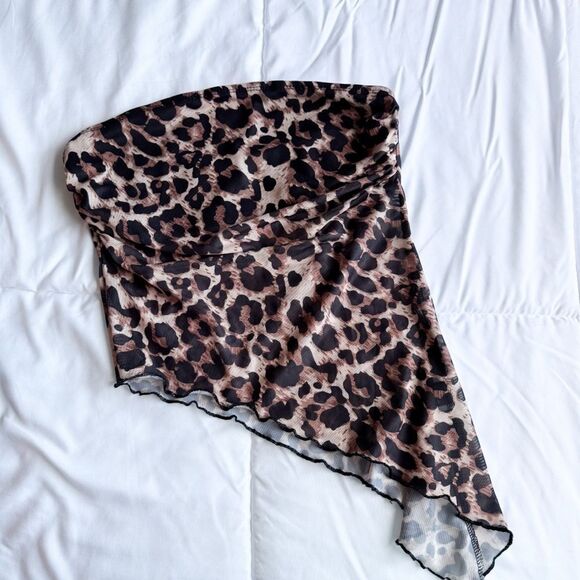 SHEIN Leopard Print Strapless Blouse - Picture 1 of 6